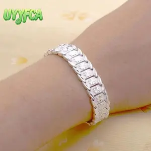 UYYFCA Women's Silver Plated Bracelet, Star Cut Link Chain with Cubic Zirconia, Elegant Dainty Jewelry for Daily Wear and Gifting,summerwins
