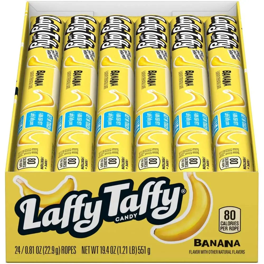 Laffy Taffy Rope Candy, Banana 0.81 Ounce Ropes (Pack of 24) Shareable Chewy