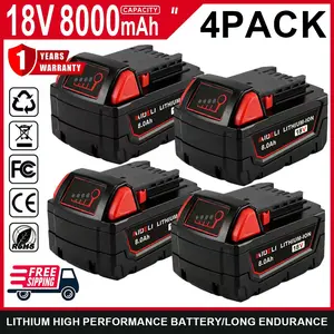 4Pack M18 8000mAh 18V Replacement Battery for milwaukee Replacing batteries with electric tools M-18Battery Pack Compatible with M-18 8.0Ah Lithium Battery 48-11-1890,48-11-1850,48-11-1828,48-11-1820,48-11-1815 Cordless Tools milwaukee battery Heavy Duty
