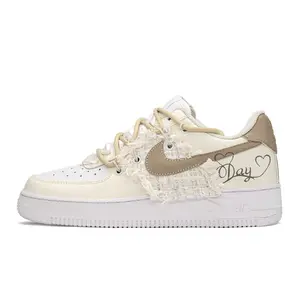 Nike Air Force 1 Low-Top Sneakers in Beige and Brown, Unisex Design for Casual Wear, Featuring Minimalist Style and Height Increase Trending Shoes, House White Official Shoes to Get / Maison Mihara