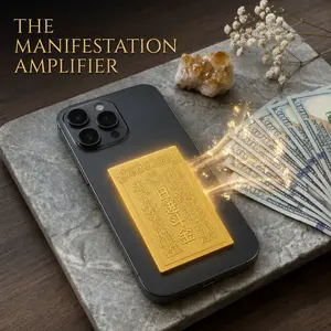 Gold-Tone Feng Shui Daily Gold Flow Phone Sticker - 1 Pc Charm for Side Hustle Goals, Compatible with Phones, Wallets & Laptops