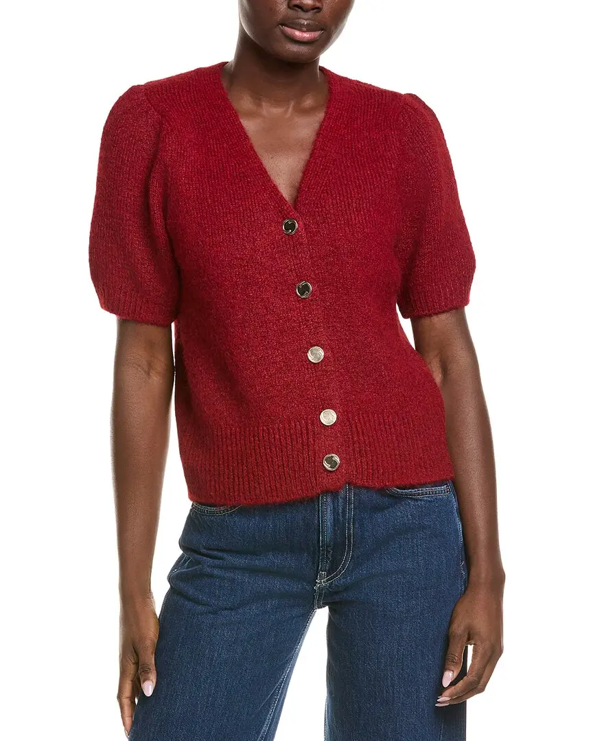 CeCe Hairy Wool-Blend Cardigan Sweater