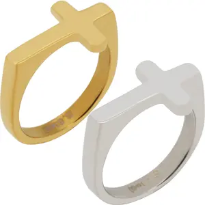 316L Stainless Steel 18k Yellow Gold Plated Cross Ring