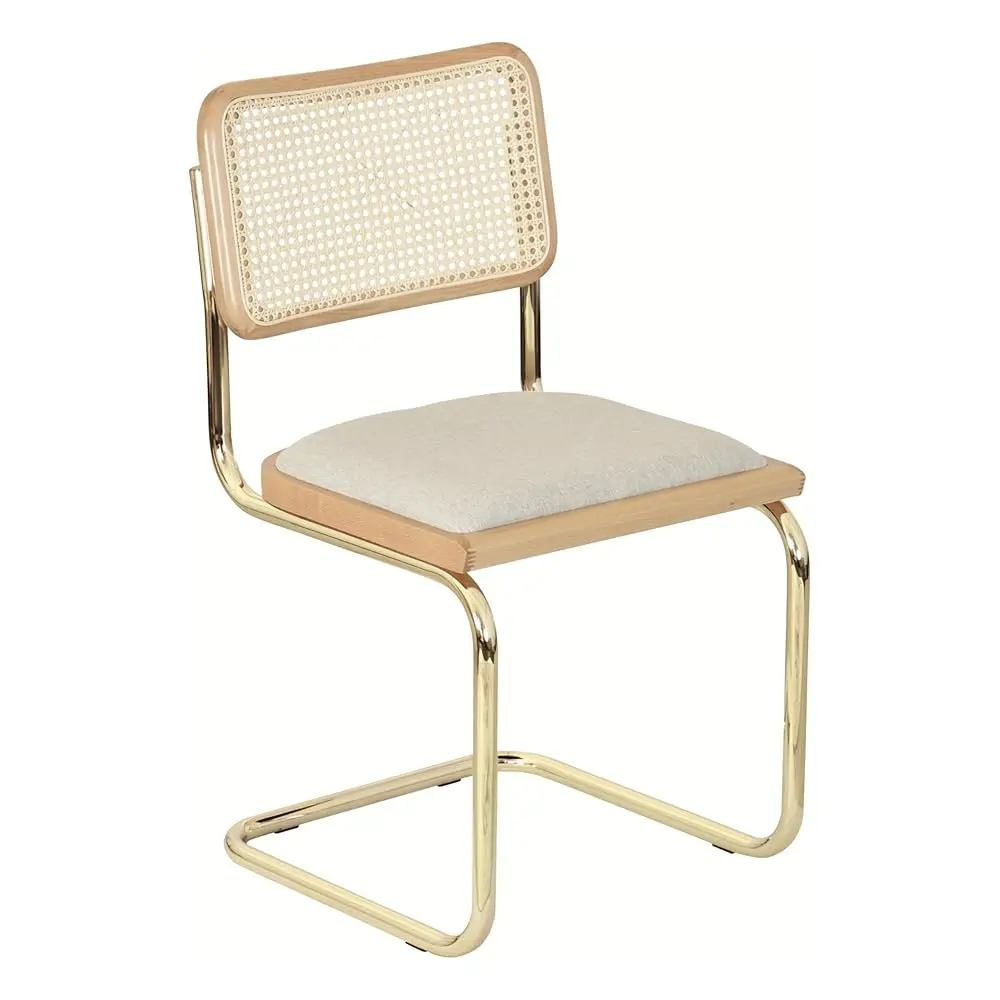 Furnish Theory Cesca Brass Frame Cantilever Chair With Cushion Seat & Cane Back For Elegant Living Spaces