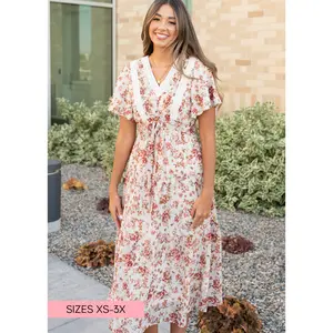 Ella Cream Floral Tiered Dress