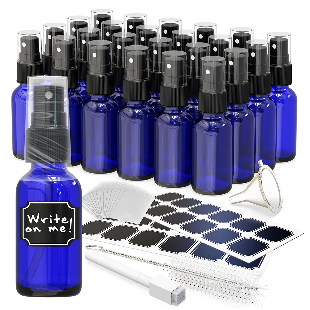 Nevlers 1 oz. Leakproof Blue Glass Spray Bottles (Pack of 24)