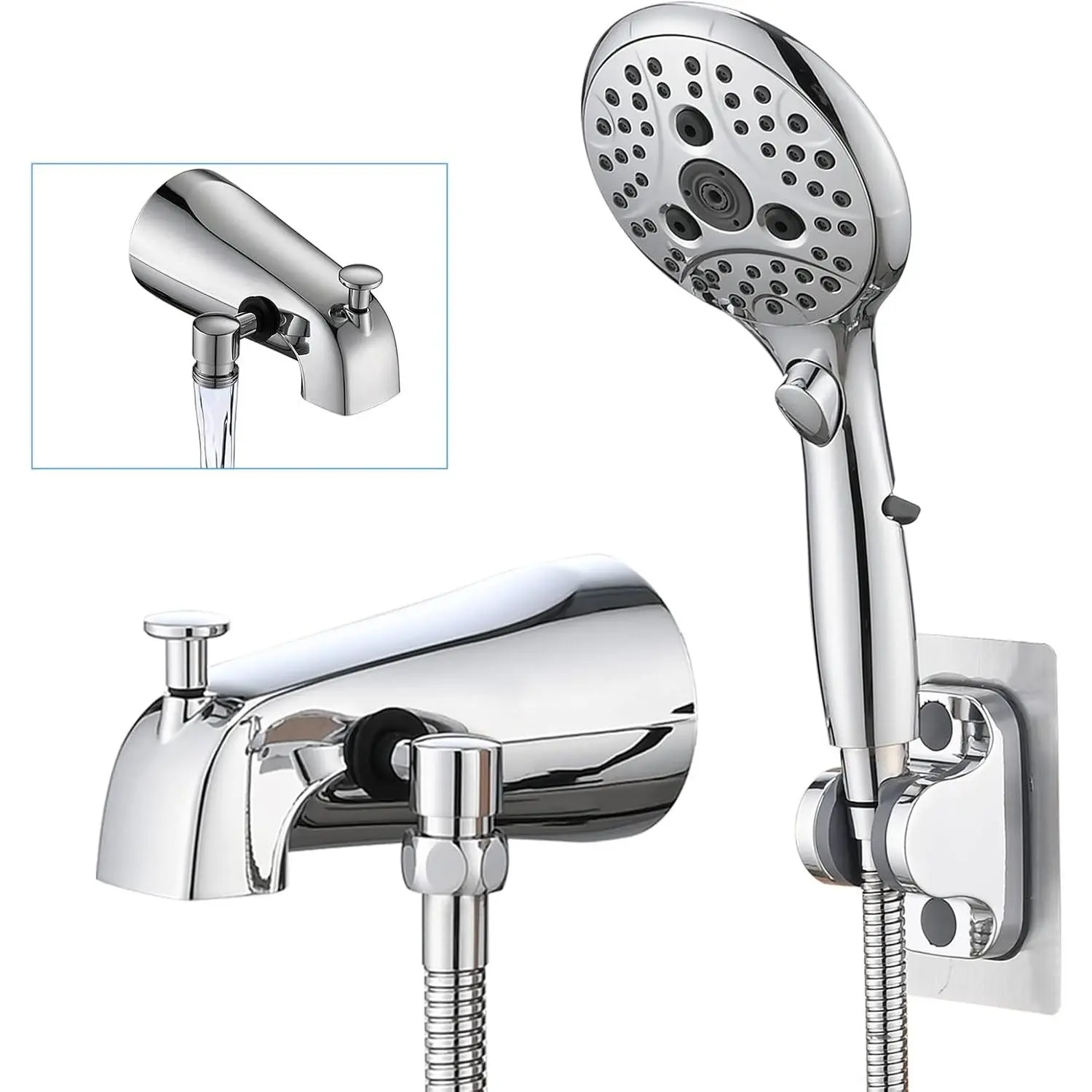 All Metal Tub Spout with Diverter, 6 Settings Hand held Shower with ON/OFF Pause , Bathtub Faucet with Sprayer Chrome