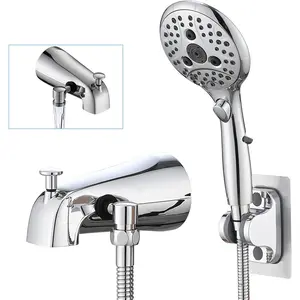 All Metal Tub Spout with Diverter, 6 Settings Hand held Shower with ON/OFF Pause , Bathtub Faucet with Sprayer Chrome