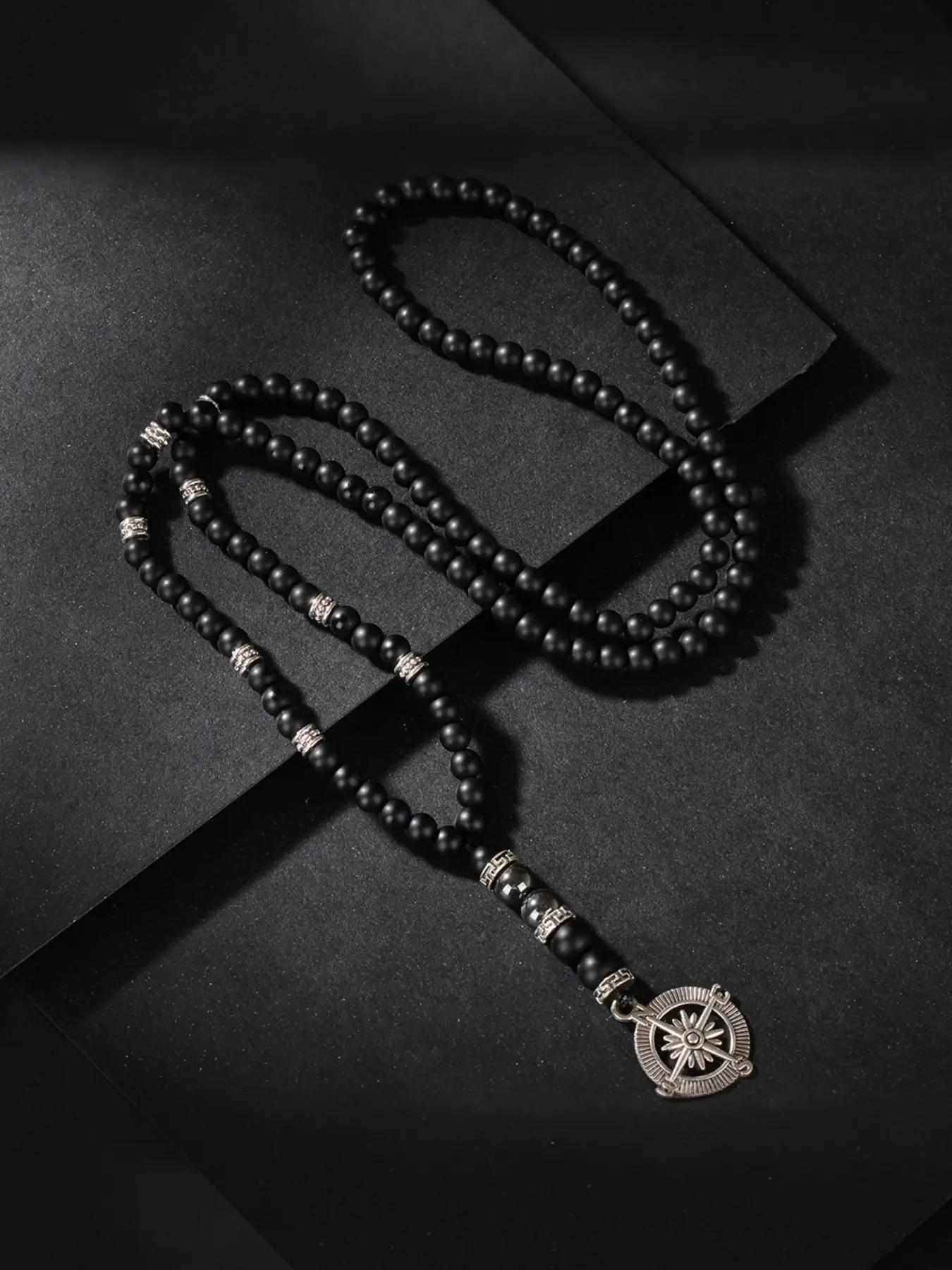 Natural Crystal Agate Hematite Beaded Necklace Accessory, Men's Fashion Compass Pendant Design Choker, All Seasons Vintage Elegant Jewelry