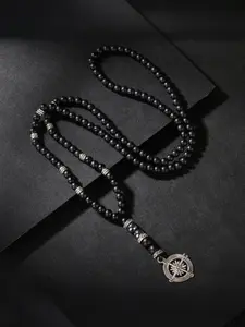 Natural Crystal Agate Hematite Beaded Necklace Accessory, Men's Fashion Compass Pendant Choker, All Seasons Vintage Elegant Jewelry