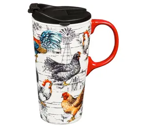Evergreen 17oz.Ceramic Chicken Collage Travel Cup Evergreen 17oz.Ceramic Chicken Collage Travel Cup