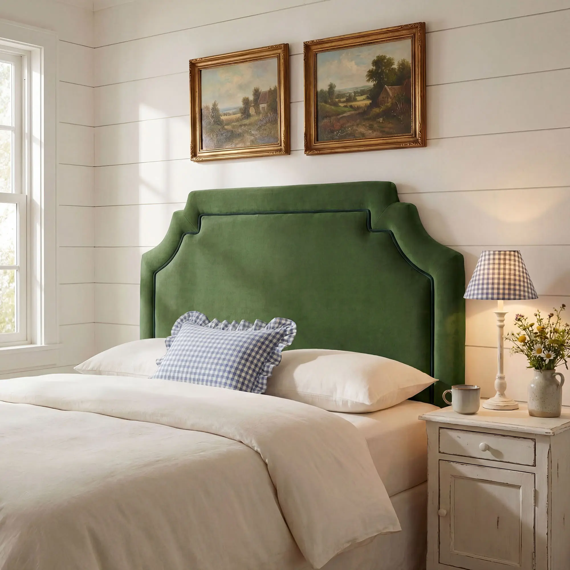 Magnolia Stain-Resistant Performance Velvet King Size Headboard in Moss Green Dark Green