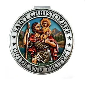 Saint Christopher Car Visor Clip Medal, Premium Enamel Finish Travel Protection, Divine Blessing for Safe Journeys, Meaningful Gift for All Drivers