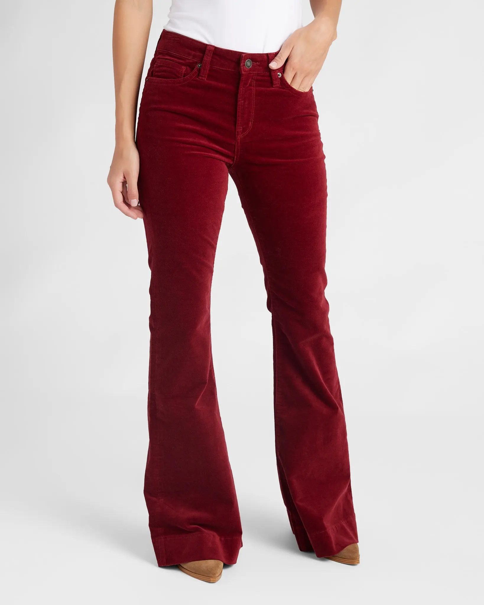 Women's High-Rise Velvet Comfy Fabric Flare Pants, Women's Bottoms, Style Women's High-Rise Velvet Comfy Fabric Flare Pants, Women's Bottoms, Style