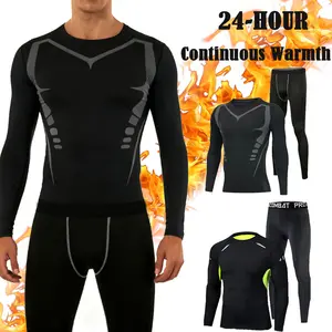 Men's Thermal Underwear Track & Field Set – Black Base Layer with  | Warmth Retention, Winter Long Johns for Skiing, Hiking, Outdoor Cold Weather Sportswear Tight Leggings Outfits Compression Pants