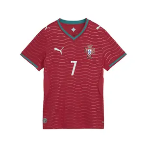 PUMA Womens Ronaldo Crew Neck Short Sleeve Home Jersey Replica Casual - Red