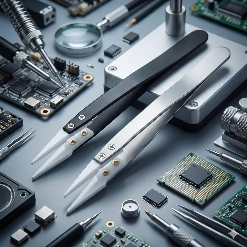 High-Precision Stainless Steel Ceramic Tweezers: Anti-Magnetic, Anti-Static, Heat-Resistant, Non-Conductive. Ideal for Electronics Repair, PCB Soldering, Watchmaking, Jewelry Crafting, Lab Work, DIY Projects & Nail Art. Essential Precision Tool.