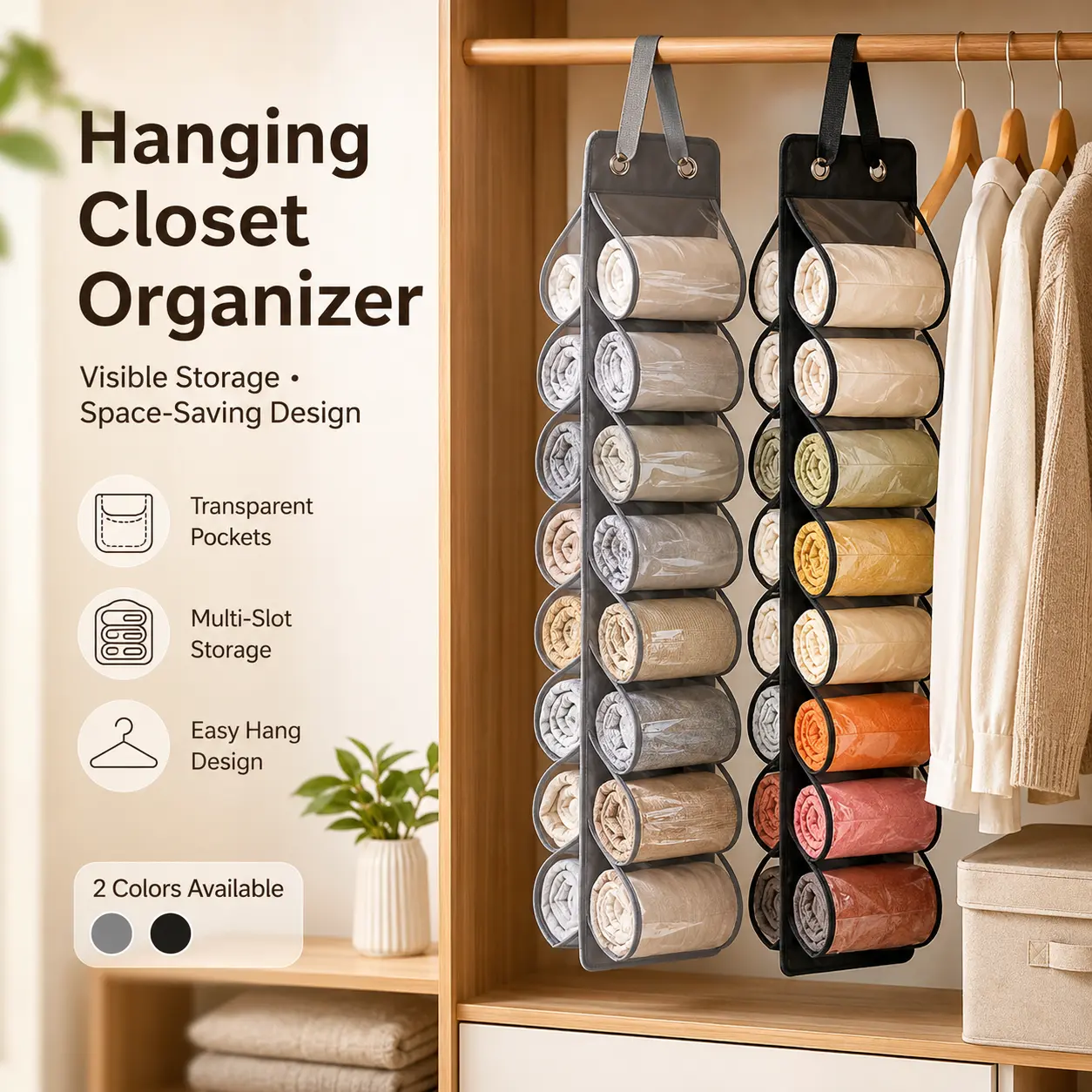 Hanging Closet Fabric Storage Organizer - Multi-Layer Hangable Bag for Small Closet Organization, Ideal for Underwear, Bras, Socks, Leggings, Yoga Apparel, Clothes Storage Bags