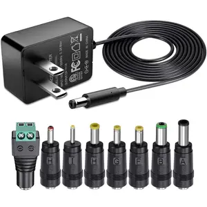 12V 1A AC Adapter Charger Replacement w/8 Tips, Regulated Power Supply Cord for LED Strip Light, CCTV Camera, BT Speaker, GPS, Webcam, Router, DC12V Transformer with ETL Certificate