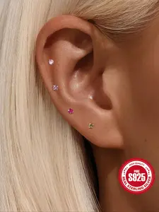 925 Sterling Silver Stud Earrings Jewelry, Color Cubic Zirconia Earring for Women, Daily Wear Wedding Party Engagement Anniversary