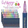 FINENOLO Nylon Tip Outline Shimmer Markers - 36/48 Glitter Metallic Gel Pens, Office Stationery Art Supplies for Art Crafts, Stones & Wood Projects, Teen Girls Gifts, Christmas Gifts for Kids