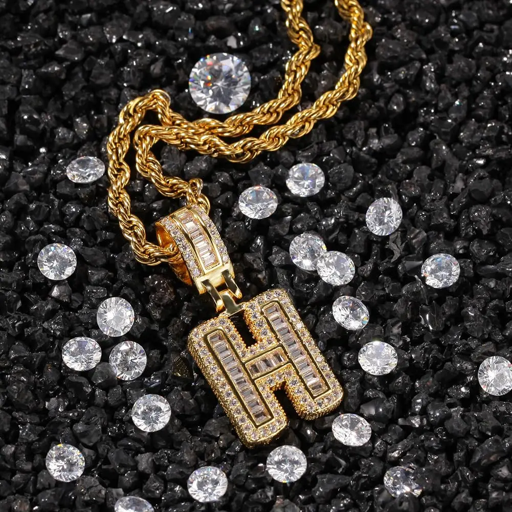Gold Initial Necklace for Women Men - 18K Copper Plated Gold Letter Pendant With 18-24 Inch Rope Chain, Bling Alphabet Name Jewelry Gift