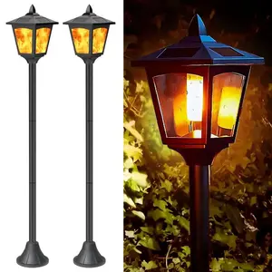 42" Solar Lamp Post Light Flickering Flame - Waterproof Outdoor Pole Lights for Garden Pathway, Entryway, Lawn & Street (2Pack)
