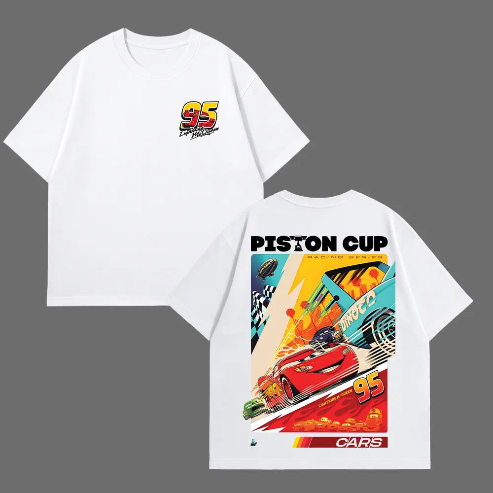 Retro Two Side Cars 95 T-Shirt , Cars Movie T-Shirt, Mcqueen and Mater Retro Vintage Unisex Oversized Anime Graphic Tee – Trendy Y2K Acid Gildan, Manga Game Movie Lover Gift For Fans Merch 1