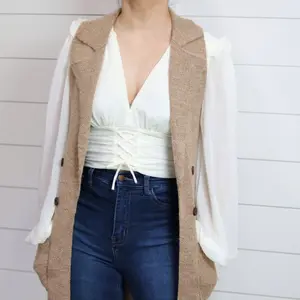 Lexxie Sleeveless Long Cardigan Vest- Light Brown