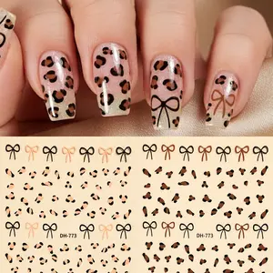 2 Pcs Leopard Print Bow Nail Stickers, Self-Adhesive Cute Butterfly Knot Irregular Leo Pattern Nail Decals, DIY Manicure Decor Accessories