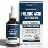 Organic FolinicActive Kids – Folinic Acid with B12, B6 & B2, Gentle Methylation Support, Age-Adjustable Liquid Formula for Kids 1–18, Non-GMO, Vegan, Berry Flavor (60mL)