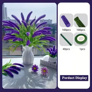 241pcs Lavender Twist Rod Pipe Cleaner Bouquet Set, DIY Craft Kit, Perfect for Mother's Day, Graduation, Home Decor, Easter Gifts