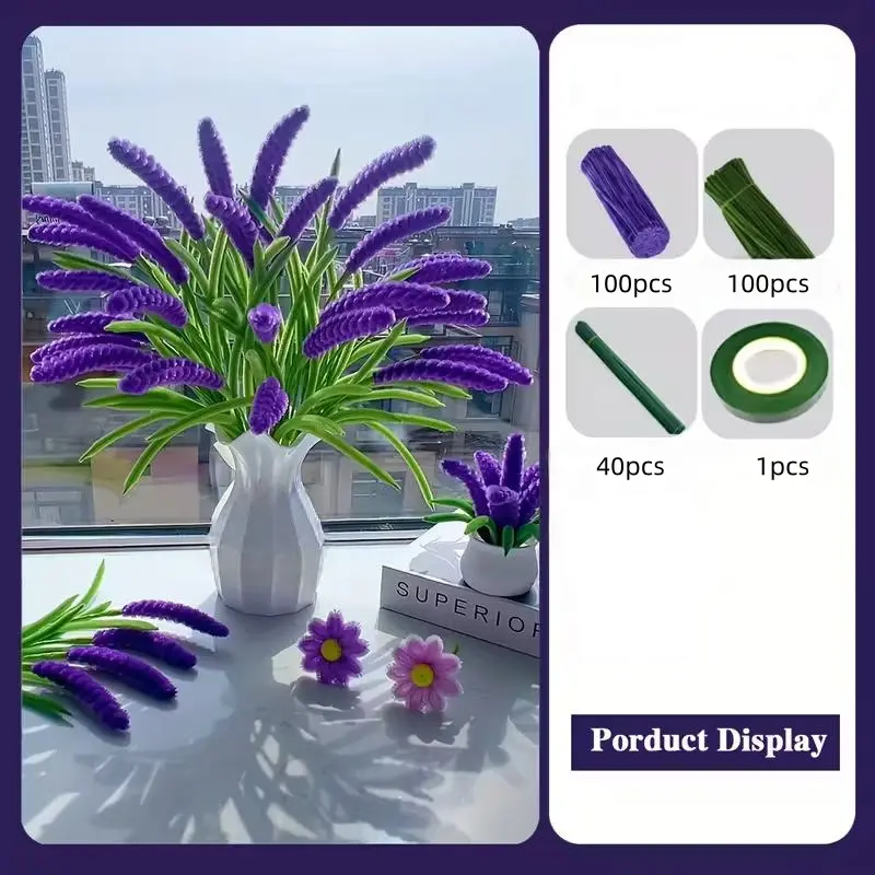 241pcs Lavender Twist Rod Flower Bouquet Set, DIY Craft Kit, Creative Crafting, Twirly Stick Material Pack, Decorative Flowers, Halloween Christmas Gift