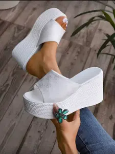 Women's Thick Rubber Sole Wedge Sandals, Spring Summer New Design, Print, Casual Beach High Heel Slippers, Versatile & Comfortable