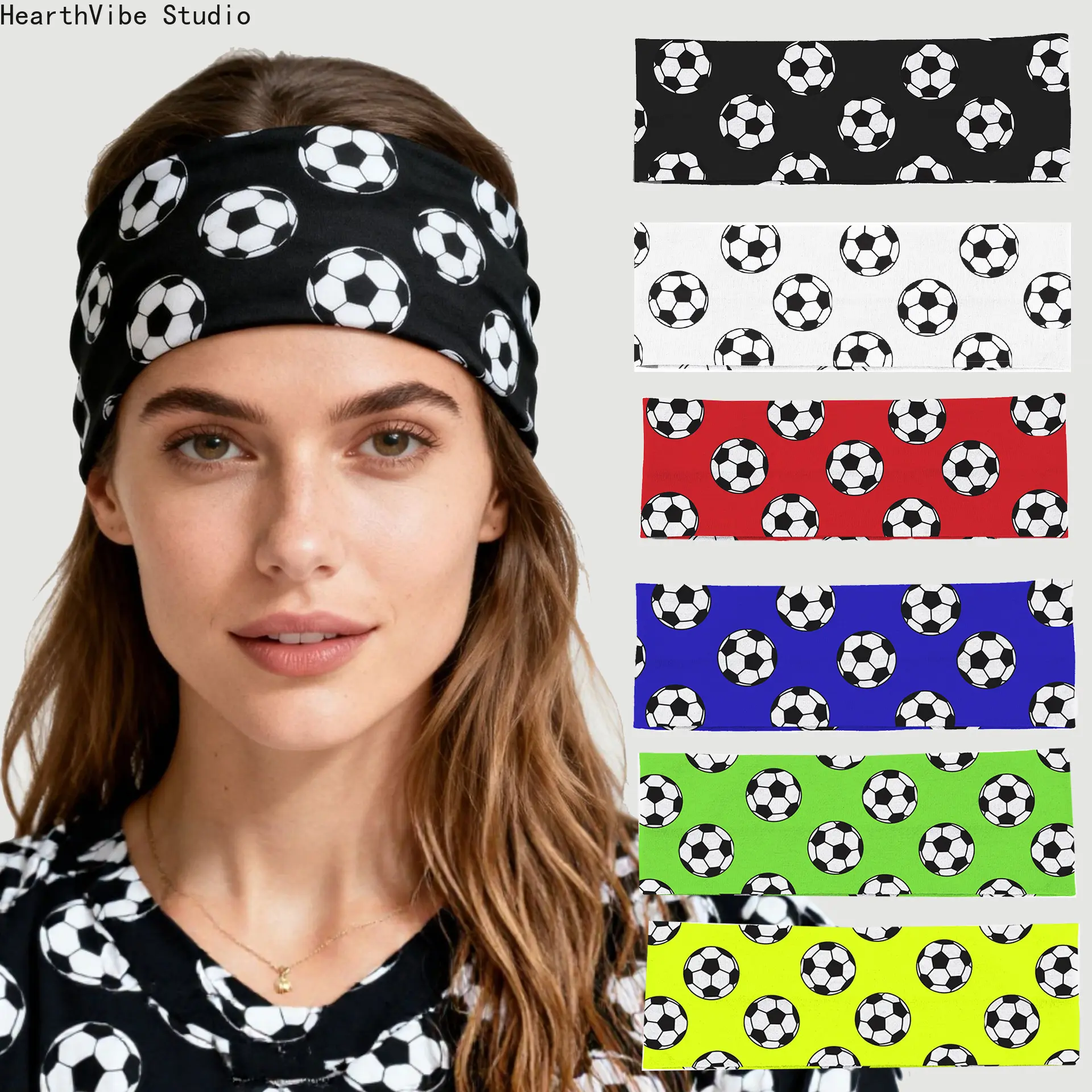 6pcs Soccer Print Sports Headbands - Unisex, Elastic, Sweat-Absorbing, Breathable Casual & Moisture Sports Headbands for Yoga, Ponytail Use, Casual Sports Headbands