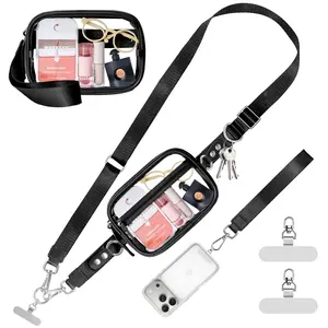 Clip and Go Strap for Phone with Wallet Crossbody Phone Lanyard Adjustable and Detachable Clear Bag with Zipper Pouch for Stadium Events and Concert