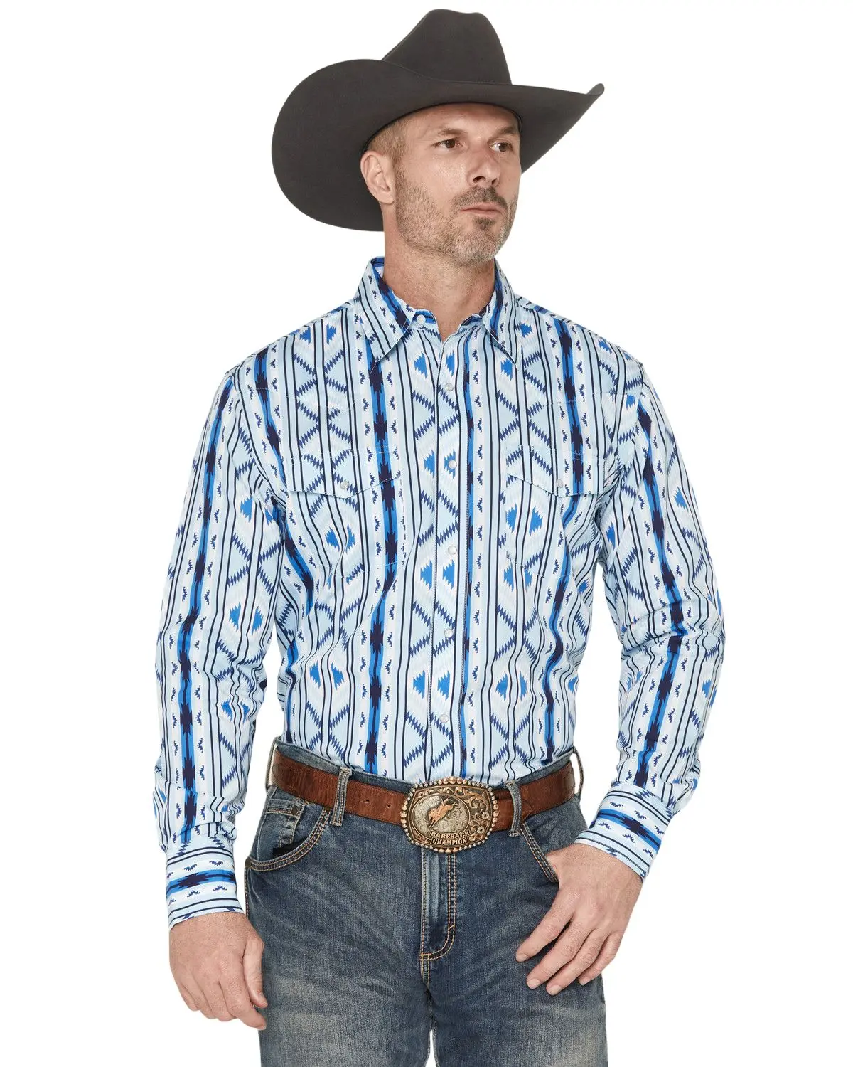 Wrangler Men's Men'S Checotah Southwestern Striped Long Sleeve Pearl Snap - 112379225