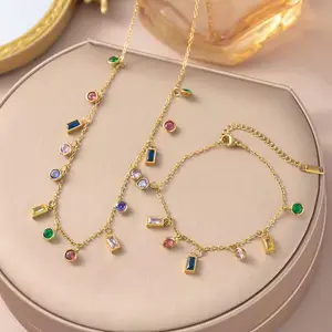 NOKMIT Dopamine necklace and bracelet set,two-piece set,suitable for both men and women.Women's necklaces,women's bracelets,Elegant Rhinestone Decorated Chain ,Necklace for Women for Gift,birthdays,anniversaries,and other special occasions.mothers gifts