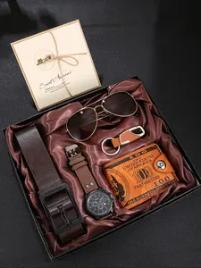 Men's Gift Set: Classic Belt, Cool Sunglasses, Personalized Watch, American Retro Style Wallet & Keychain, Perfect for Father's Day