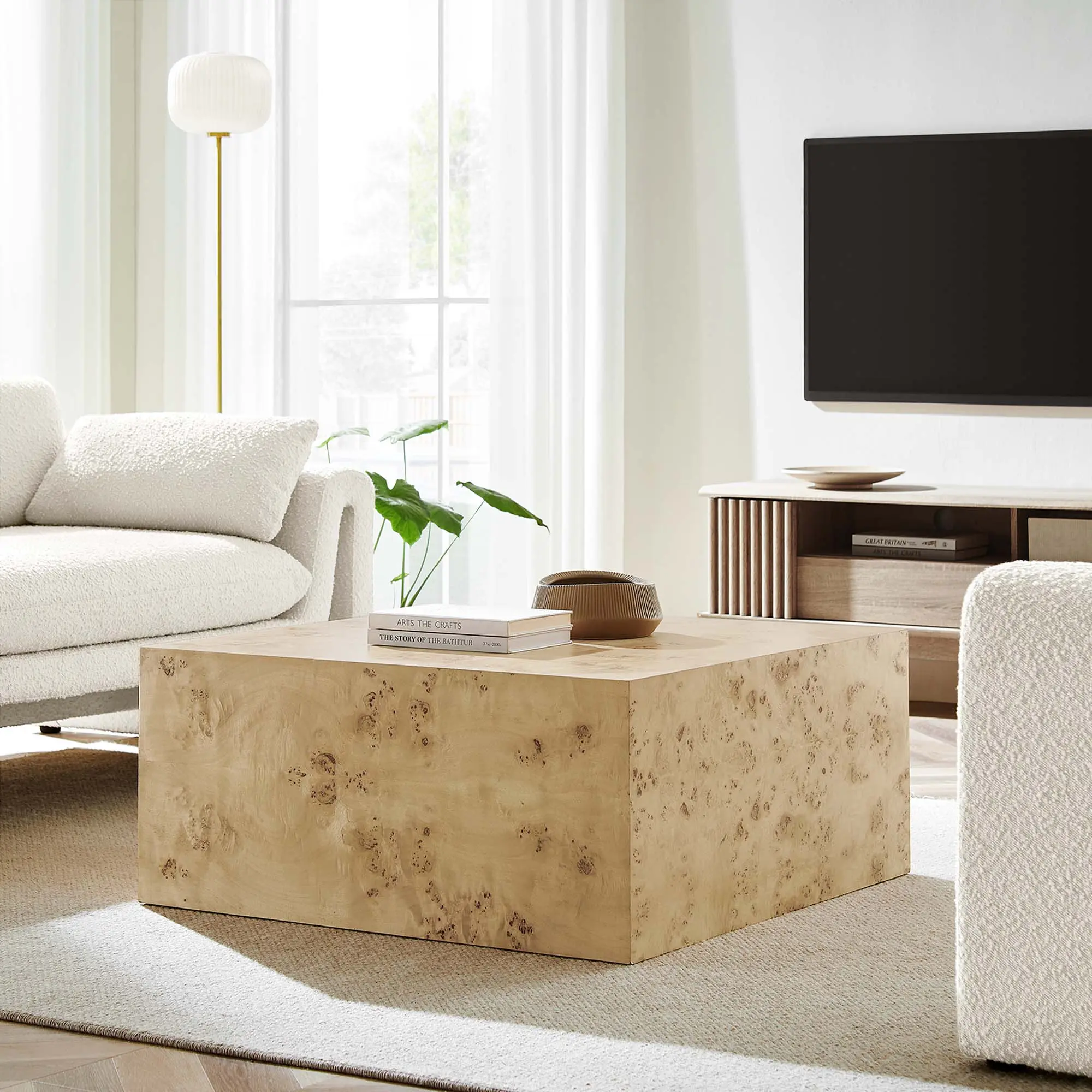 Modway Cosmos 36" Square Burl Wood Coffee Table in Natural Burl