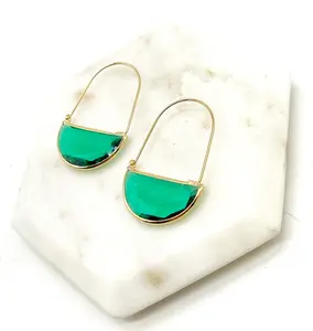 Emerald Green Gem Hoop Earrings