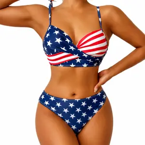FEITAI Women's 2-Piece American Flag Bikini Set - Patriotic Stars and Stripes Swimsuit, USA Flag Bathing Suit for Summer Ocean Womenswear