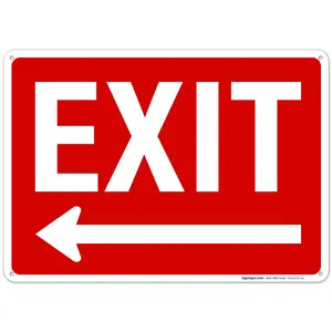 Exit Sign, with Left Arrow 10x14 Inches, Rust Free .040 Aluminum, Fade Resistant, Made in USA