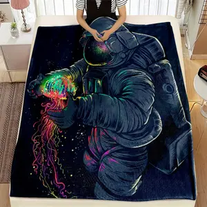 Astronaut Fleece Blanket with Rocket Design, Cozy Kids Sleep Blanket for Camping and Indoor Use, Soft Hypoallergenic Gift for Family and Friends