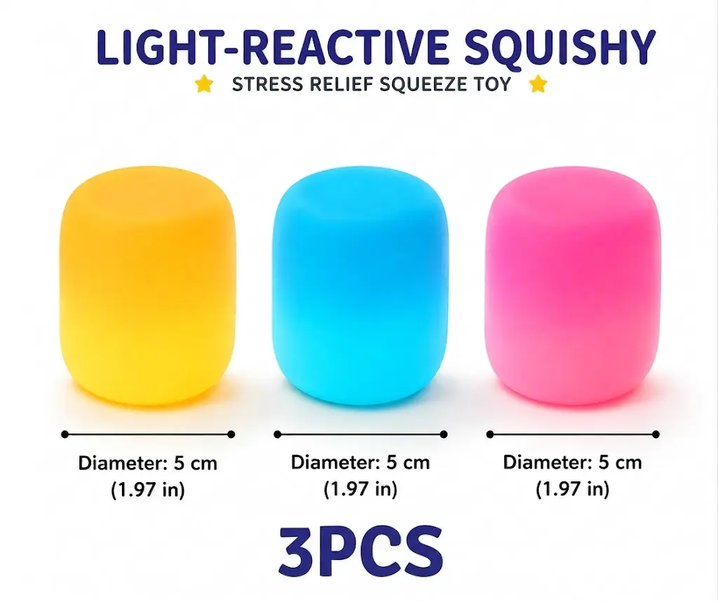3PCS UV Light Reactive Color Changing Gel Squishy Fidget Toys Set - Soft Touch Stress Relief Squeeze Balls, Novelty Squishys for Anxiety Relief  relax
