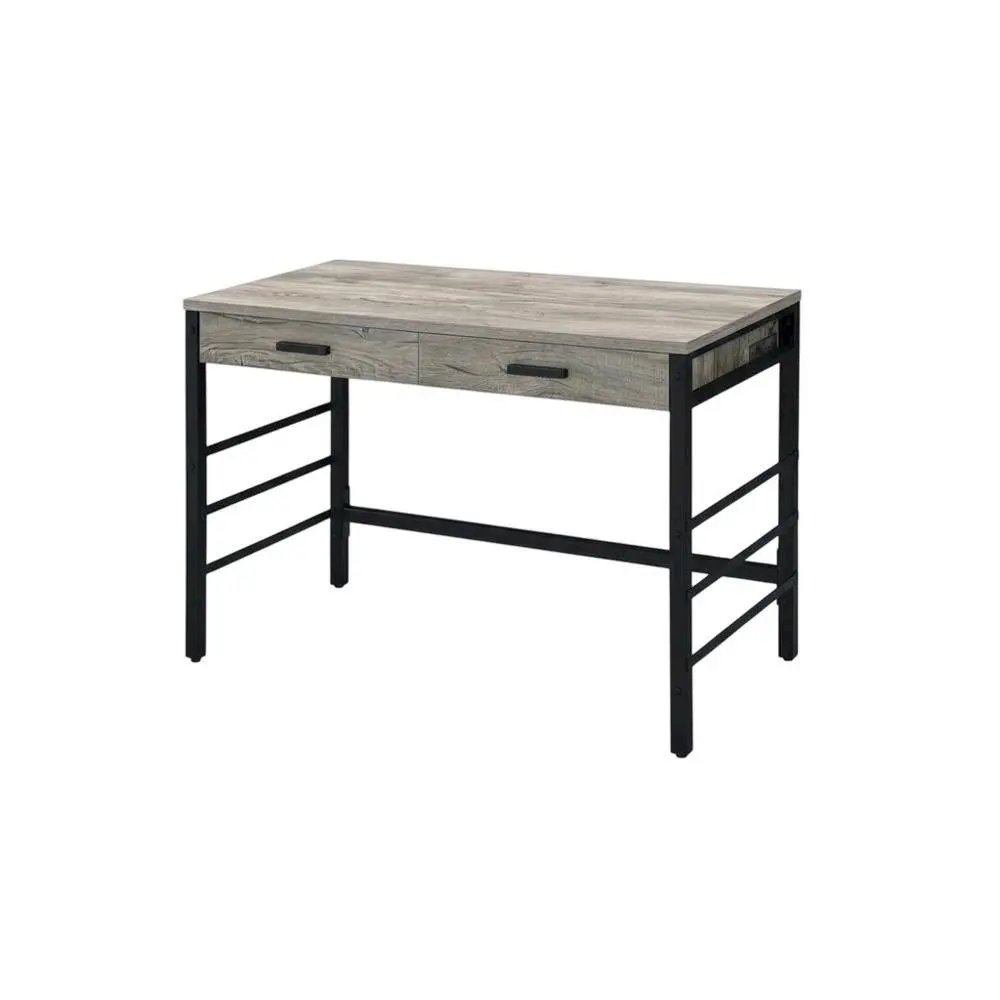 Industrial Multi-Tone Office Desk with Light Weathered Oak and Black PVC Veneer Finish, Built-In USB Charging Port