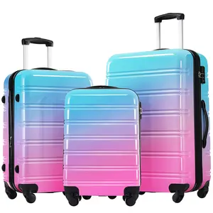 Luggage Sets 3 Piece, Hardside Expandable Suitcase Set with Spinner Wheels, Lightweight Gradient Color Luggage 20+24+28 IN, Blue and Red