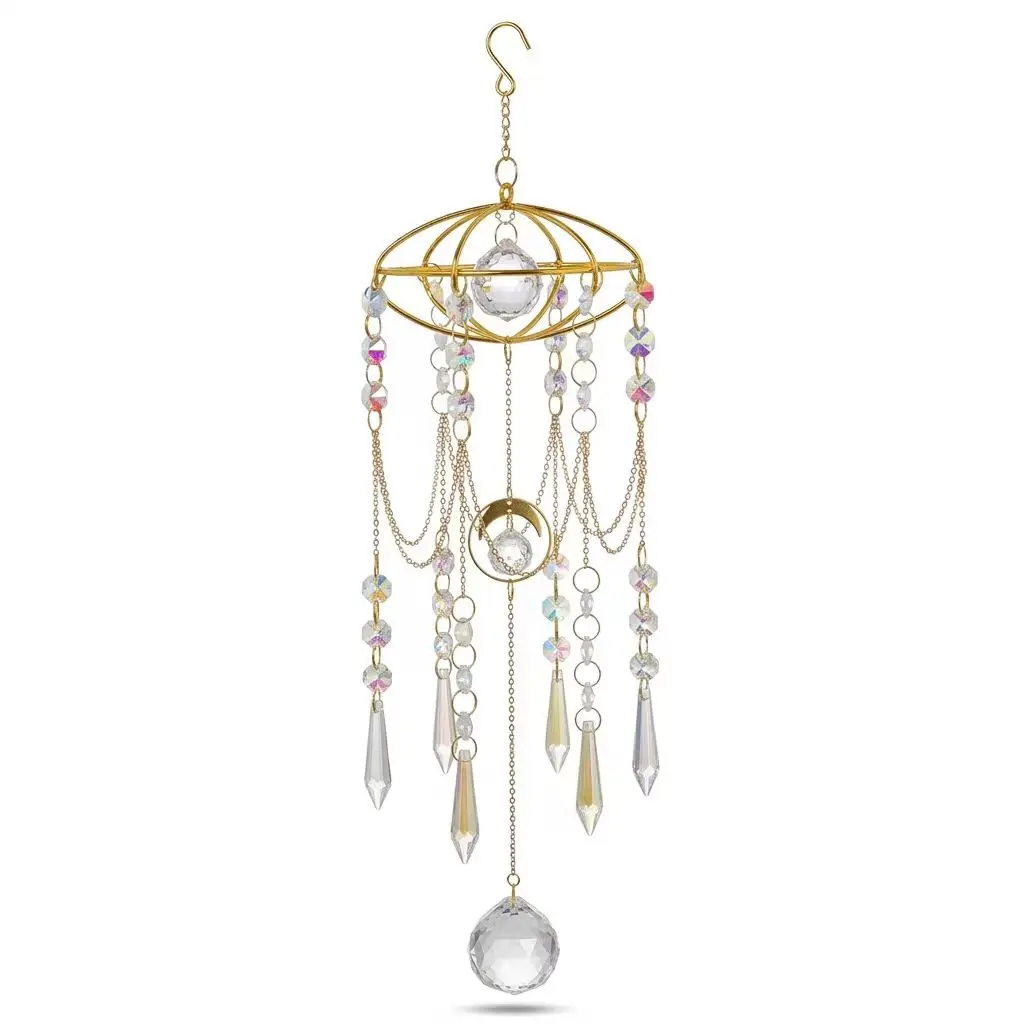 #JY   Gold Crystal Sun Catcher Wind Chime Rainbow Prism Hanging Ornament Window Home Garden Decor
