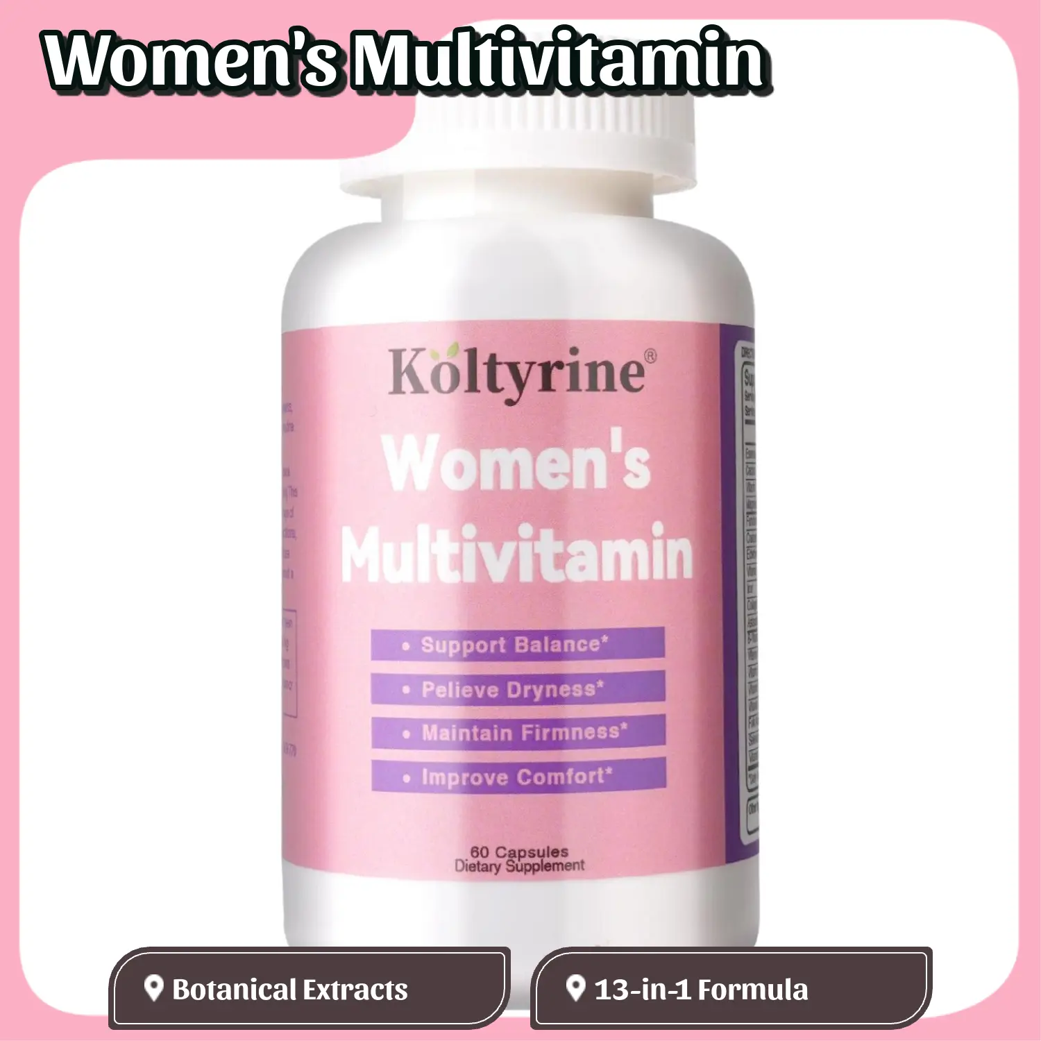 Koltyrine Women's Daily Multivitamin – 13-in-1 with B Vitamins, Collagen & Astaxanthin for Healthy Skin, Hair & Energy | 60 Capsules