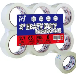 ERFECTAE 3" Heavy Duty acking Tae 6 Rolls, Total 390Y, Clear, 2.7 mil, 3 inch x 65 Yards, Ultra , Refill for ackaging and Shiing(3" Width, not 2" Width)